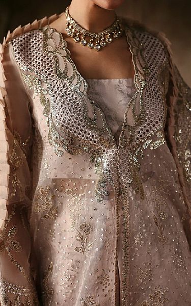 Ayzel Oyster Pink Organza Suit | Pakistani Embroidered Chiffon Dresses USA- Image 3