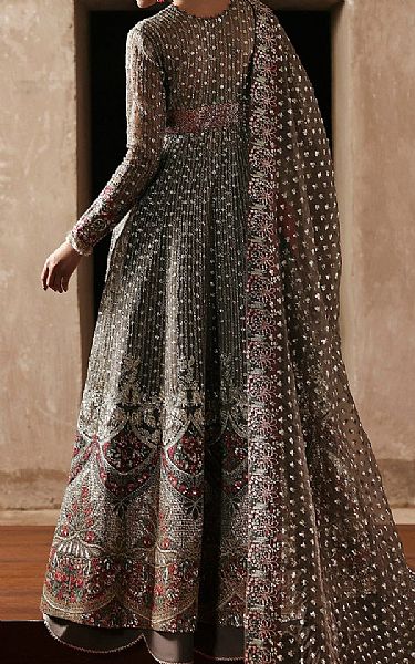 Ayzel Dusty Grey Zari Suit | Pakistani Embroidered Chiffon Dresses USA- Image 2