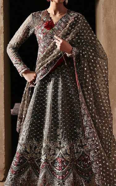 Ayzel Dusty Grey Zari Suit | Pakistani Embroidered Chiffon Dresses USA- Image 3