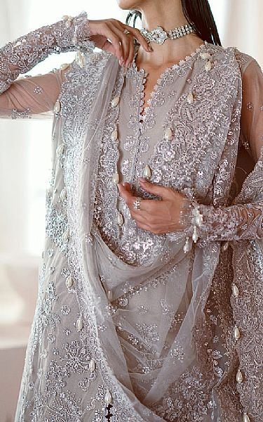 Ayzel Grey Net Suit | Pakistani Embroidered Chiffon Dresses USA- Image 3