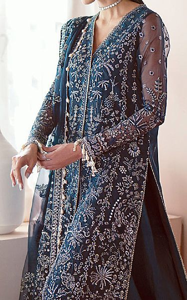 Ayzel Nile Blue Organza Suit | Pakistani Embroidered Chiffon Dresses USA- Image 3