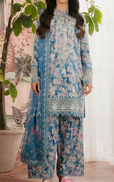 Ayzel Ivory/Turquoise Lawn Suit | Pakistani Lawn Dress in USA- Image 1
