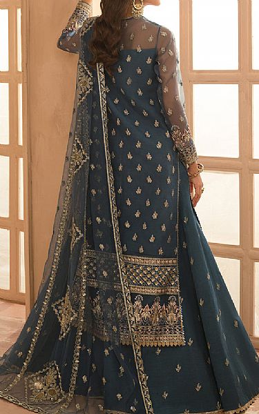 Ayzel Slate Blue Organza Suit | Pakistani Embroidered Chiffon Dresses USA- Image 2