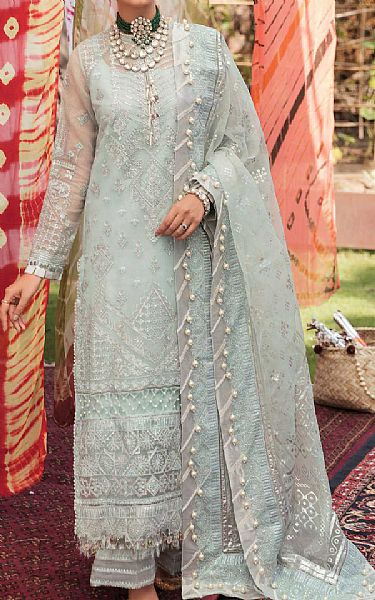 Afrozeh Powder Blue Net Suit | Pakistani Dresses in USA- Image 1