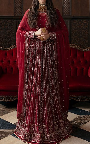 Ayzel Dark Scarlet Chiffon Suit | Pakistani Embroidered Chiffon Dresses- Image 1