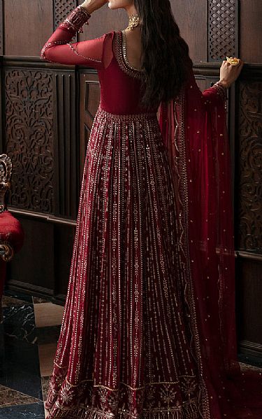 Ayzel Dark Scarlet Chiffon Suit | Pakistani Embroidered Chiffon Dresses- Image 2