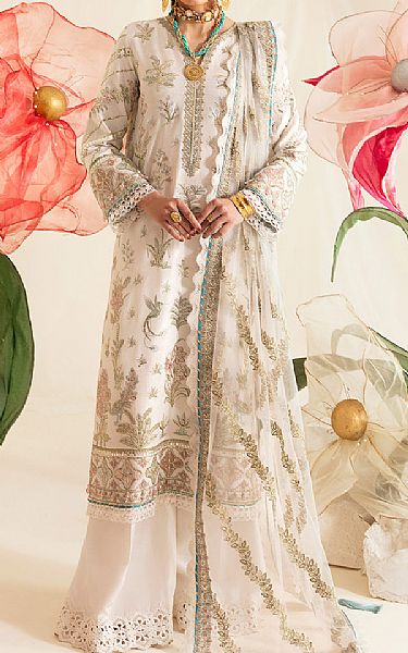 Ayzel White Raw Silk Suit | Pakistani Embroidered Chiffon Dresses- Image 1