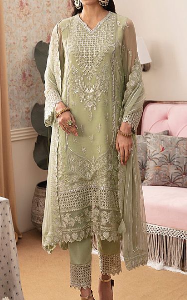 Ayzel Green Smoke Chiffon Suit | Pakistani Embroidered Chiffon Dresses- Image 1
