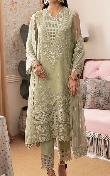 Ayzel Green Smoke Chiffon Suit | Pakistani Embroidered Chiffon Dresses USA- Image 1