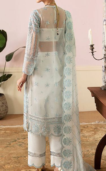 Ayzel White/Sky Blue Organza Suit | Pakistani Embroidered Chiffon Dresses- Image 2
