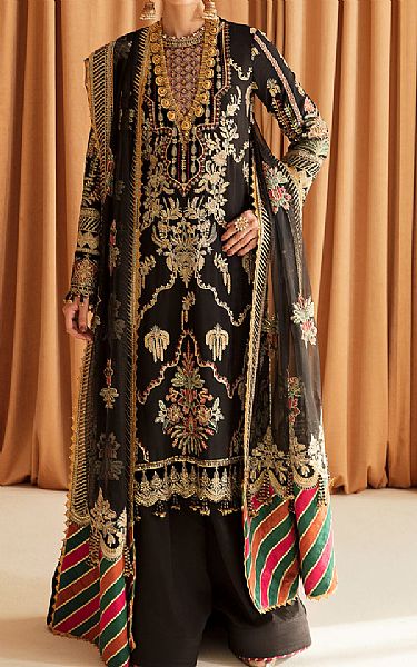 Ayzel Black Raw Silk Suit | Pakistani Embroidered Chiffon Dresses- Image 1