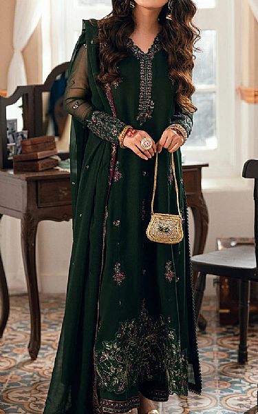Azure Bottle Green Chiffon Suit | Pakistani Embroidered Chiffon Dresses USA- Image 2