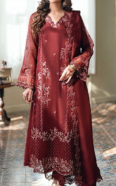 Azure Wine Net Suit | Pakistani Embroidered Chiffon Dresses USA- Image 2