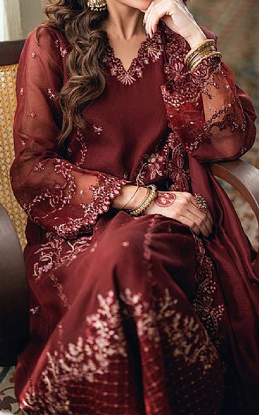 Azure Wine Net Suit | Pakistani Embroidered Chiffon Dresses USA- Image 3