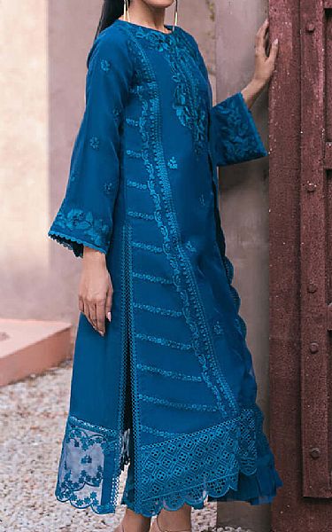 Azure Teal Blue Organza Suit | Pakistani Embroidered Chiffon Dresses USA- Image 2