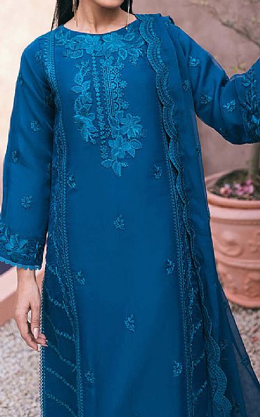 Azure Teal Blue Organza Suit | Pakistani Embroidered Chiffon Dresses USA- Image 3