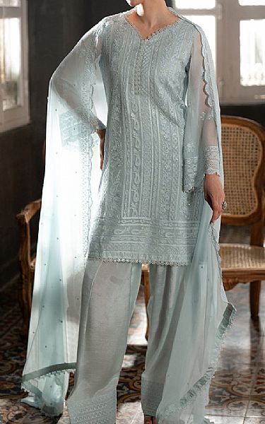 Azure Cadet Grey Chiffon Suit | Pakistani Embroidered Chiffon Dresses USA- Image 1