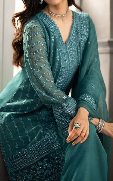 Azure Teal Chiffon Suit | Pakistani Embroidered Chiffon Dresses USA- Image 3