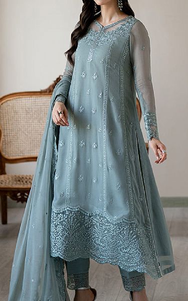 Azure Cadet Grey Chiffon Suit | Pakistani Embroidered Chiffon Dresses USA- Image 1