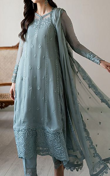 Azure Cadet Grey Chiffon Suit | Pakistani Embroidered Chiffon Dresses USA- Image 2