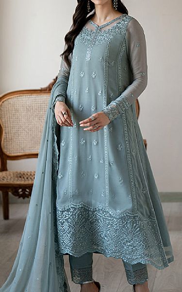 Azure Cadet Grey Chiffon Suit | Pakistani Embroidered Chiffon Dresses USA- Image 3