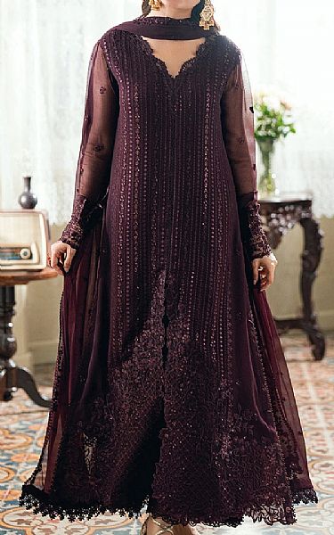 Azure Wine Berry Chiffon Suit | Pakistani Embroidered Chiffon Dresses USA- Image 1