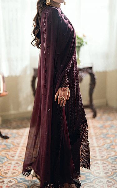 Azure Wine Berry Chiffon Suit | Pakistani Embroidered Chiffon Dresses USA- Image 2