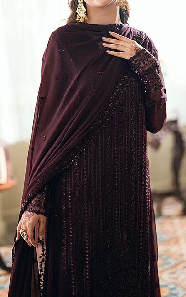 Azure Wine Berry Chiffon Suit | Pakistani Embroidered Chiffon Dresses USA- Image 3
