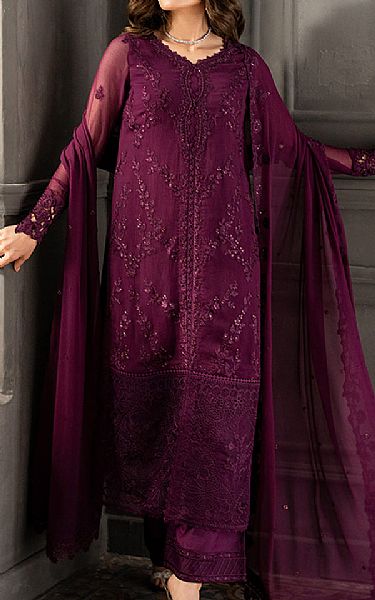 Azure Dark Raspberry Chiffon Suit | Pakistani Embroidered Chiffon Dresses USA- Image 1