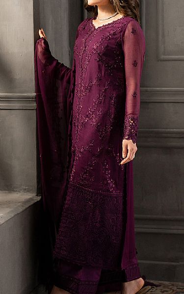 Azure Dark Raspberry Chiffon Suit | Pakistani Embroidered Chiffon Dresses USA- Image 2