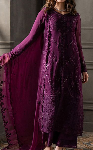Azure Dark Raspberry Chiffon Suit | Pakistani Embroidered Chiffon Dresses USA- Image 3