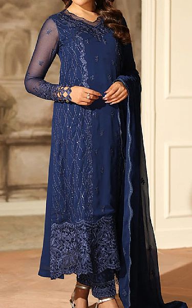 Azure Blue Chiffon Suit | Pakistani Embroidered Chiffon Dresses USA- Image 1