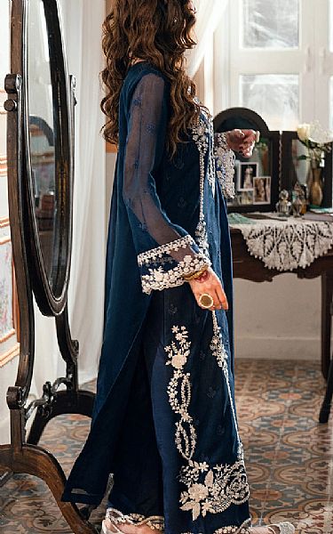 Azure Midnight Blue Net Suit | Pakistani Embroidered Chiffon Dresses USA- Image 2