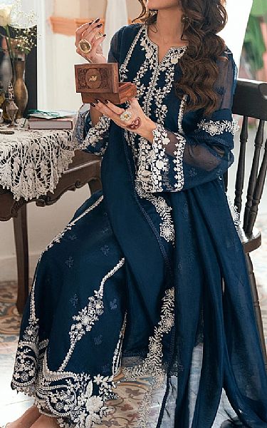 Azure Midnight Blue Net Suit | Pakistani Embroidered Chiffon Dresses USA- Image 3