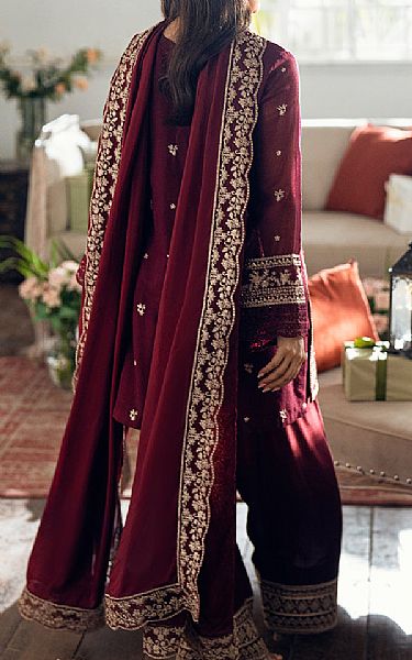Azure Wine Berry Net Suit | Pakistani Embroidered Chiffon Dresses USA- Image 2