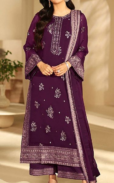 Azure Eggplant Chiffon Suit | Pakistani Embroidered Chiffon Dresses USA- Image 1