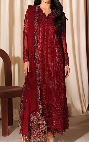 Azure Maroon Chiffon Suit | Pakistani Embroidered Chiffon Dresses USA- Image 1