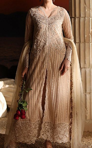 Azure Beige Net Suit | Pakistani Embroidered Chiffon Dresses USA- Image 1