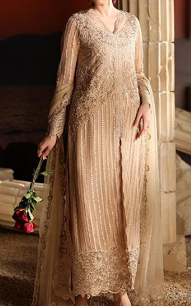 Azure Beige Net Suit | Pakistani Embroidered Chiffon Dresses USA- Image 3