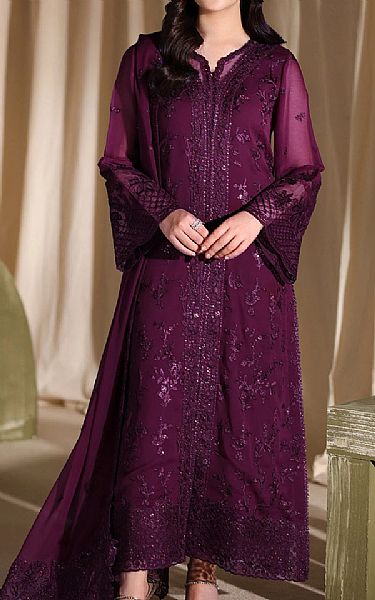 Azure Dark Raspberry Chiffon Suit | Pakistani Embroidered Chiffon Dresses USA- Image 1