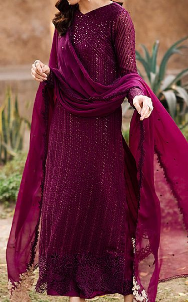 Azure Dark Raspberry Chiffon Suit | Pakistani Embroidered Chiffon Dresses USA- Image 2