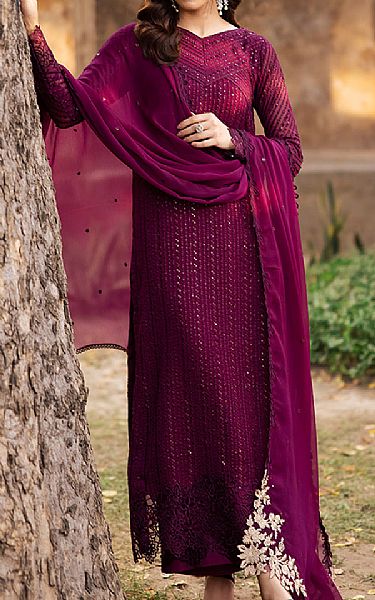 Azure Dark Raspberry Chiffon Suit | Pakistani Embroidered Chiffon Dresses USA- Image 3