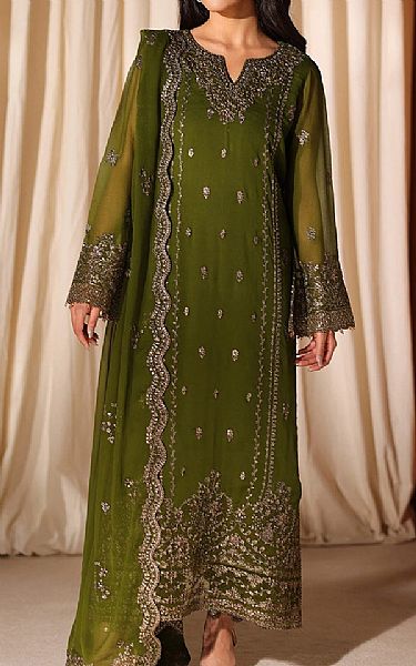Azure Olive Green Chiffon Suit | Pakistani Embroidered Chiffon Dresses USA- Image 1