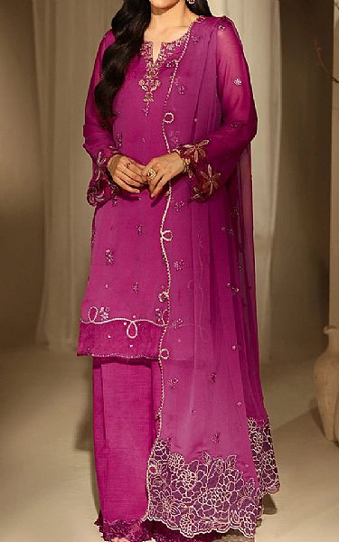 Azure Fuchsia Chiffon Suit | Pakistani Embroidered Chiffon Dresses USA- Image 1