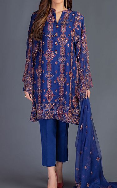 Bareeze Royal Blue Chiffon Suit (2 Pcs) | Pakistani Dresses in USA- Image 1