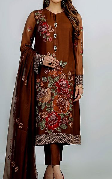 Bareeze Pure Brown Chiffon Suit (2 Pcs) | Pakistani Dresses in USA- Image 1