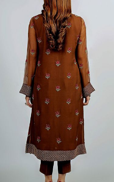 Bareeze Pure Brown Chiffon Suit (2 Pcs) | Pakistani Dresses in USA- Image 2