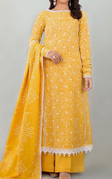 Bareeze Golden Yellow Khaddar Suit (2 Pcs) | Pakistani Dresses in USA- Image 1