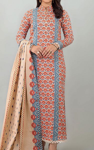 Bareeze Bright Orange/White Khaddar Suit (2 Pcs) | Pakistani Dresses in USA- Image 1