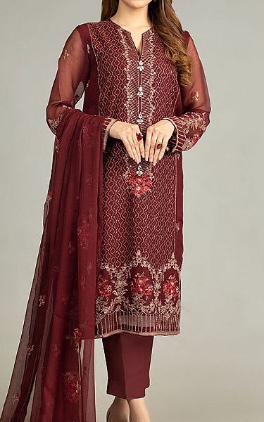 Bareeze Maroon Chiffon Suit (2 Pcs) | Pakistani Dresses in USA- Image 1